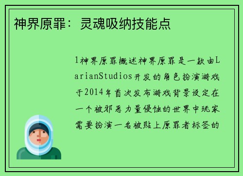 神界原罪：灵魂吸纳技能点